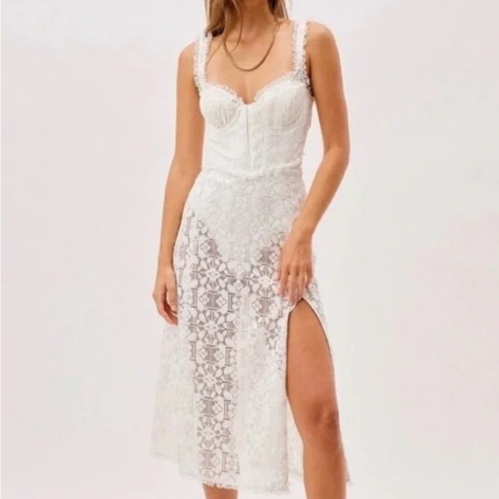 For Love And Lemons Cream Lace Midi Dress